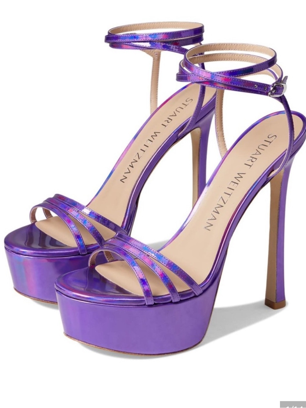Stuart Weitzman Soiree 145 Iridescent Purple Strappy Platform Heel